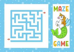 Square maze. Game for kids. Puzzle for children. Happy character. Labyrinth conundrum. Color vector illustration. Find the right path. Isolated vector illustration. cartoon style.