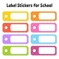 Set stickers for school. Empty template. Name tags, gift labels. Perfect for folders, daily journals, notebooks, lunch bags, pencil boxes. Rectangular label. Color vector isolated illustration.