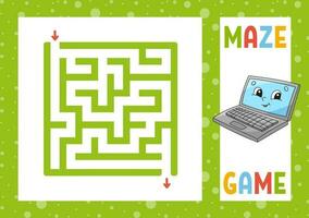 Square maze. Game for kids. Puzzle for children. Happy character. Labyrinth conundrum. Find the right path. Vector illustration.