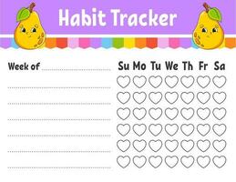 Habit tracker for kids. Sheet template for printing. With cute character. . vector