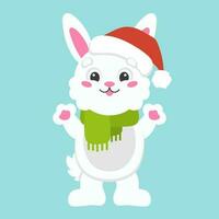 Cartoon character christmas rabbit. Colorful vector illustration. Isolated on color background. Design element. Template for your design, books, stickers, cards.