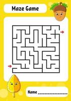 Square maze. Game for kids. Funny labyrinth. Education developing worksheet. Activity page. Puzzle for children. cartoon style. Riddle for preschool. Logical conundrum. Vector illustration.