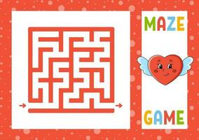 Square maze. Game for kids. Puzzle for children. Happy character. Labyrinth conundrum. Color vector illustration. Find the right path. Isolated vector illustration. cartoon style.