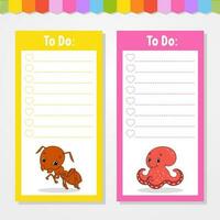 To do list for kids. Empty template. The rectangular shape. Isolated color vector illustration. Funny character. cartoon style. For the diary, notebook, bookmark.