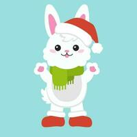 Cartoon character christmas rabbit. Colorful vector illustration. Isolated on color background. Design element. Template for your design, books, stickers, cards.