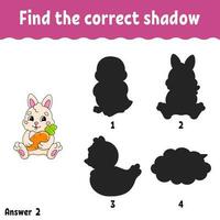 Find the correct shadow. Education developing worksheet. Matching game for kids. Activity page. Puzzle for children. cartoon character. Vector illustration.