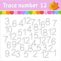 Trace number . Handwriting practice. Learning numbers for kids. Education developing worksheet. Activity page. Vector illustration.