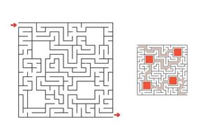 Square maze with answer. Game for kids. Puzzle for children. Labyrinth conundrum. Find the right path. vector