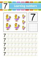 Trace and write numbers. Handwriting practice. Learning numbers for kids. Education developing worksheet. Activity page. Vector illustration.