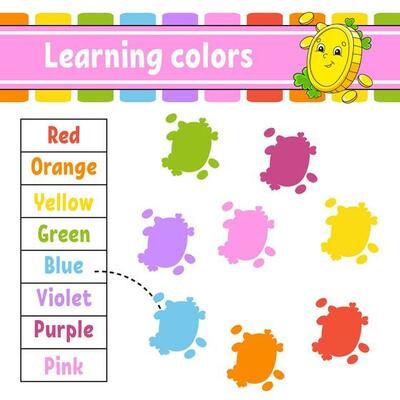 Learning colors. Education developing worksheet. Activity page with pictures. Game for children. Funny character. cartoon style. Vector illustration.