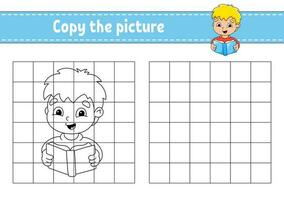 Copy the picture. Coloring book pages for kids. Education developing worksheet. Game for children. Handwriting practice. cartoon character. Vector illustration.