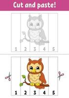 Learning numbers 1-5. Cut and glue. cartoon character. Education developing worksheet. Game for kids. Activity page. . vector