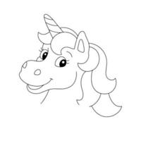 Cheerful unicorn. Coloring book page for kids. Cartoon style character. Vector illustration isolated on white background.