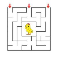 Square maze. Game for kids. Puzzle for children. cartoon character. Labyrinth conundrum. Color vector illustration. Find the right path. The development of logical and spatial thinking.