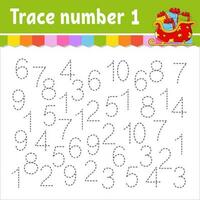 Trace number . Handwriting practice. Learning numbers for kids. Education developing worksheet. Activity page. Christmas theme. Isolated vector illustration in cute cartoon style.