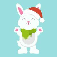 Cartoon character christmas rabbit. Colorful vector illustration. Isolated on color background. Design element. Template for your design, books, stickers, cards.