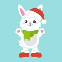 Cartoon character christmas rabbit. Colorful vector illustration. Isolated on color background. Design element. Template for your design, books, stickers, cards.