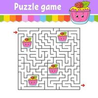 Square maze. Game for kids. Puzzle for children. Labyrinth conundrum. Color vector illustration. Find the right path.