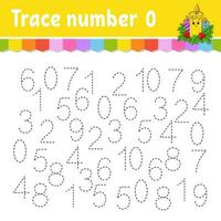 Trace number . Handwriting practice. Learning numbers for kids. Education developing worksheet. Activity page. Christmas theme. Isolated vector illustration in cute cartoon style.