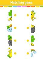 Matching game. Draw a line. Education developing worksheet. Activity page with color pictures. Riddle for children. Cute character. Cartoon style. Vector illustration.