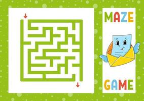 Square maze. Game for kids. Puzzle for children. Happy character. Labyrinth conundrum. Color vector illustration. Find the right path. Isolated vector illustration. cartoon style.