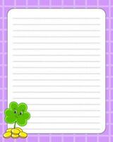 Lined sheet template. Handwriting paper. For diary, checklist, planner, wish list. St. Patrick's day. Vector illustration.