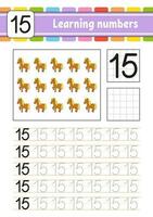 Trace and write numbers. Handwriting practice. Learning numbers for kids. Education developing worksheet. Activity page. Vector illustration.