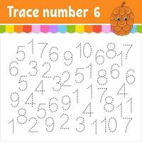 Trace number . Handwriting practice. Learning numbers for kids. Education developing worksheet. Activity page. Vector illustration.