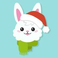 Cartoon character christmas rabbit. Colorful vector illustration. Isolated on color background. Design element. Template for your design, books, stickers, cards.