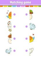 Matching game. Draw a line. Education developing worksheet. Activity page with color pictures. Riddle for children. Cute character. Cartoon style. Vector illustration.