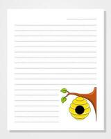 Sheet template for notebook, notepad, diary. Lined paper. With cute character. Cartoon style. Vector illustration.