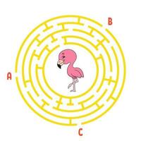 Circle maze. Game for kids. Puzzle for children. Round labyrinth conundrum. Color vector illustration. Find the right path. Education worksheet.