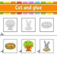 Cut and glue. Game for kids. Education developing worksheet. Color activity page. cartoon character. . vector