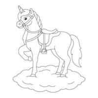 Magic unicorn. Fairy horse. Coloring book page for kids. Cartoon style character. Vector illustration isolated on white background.