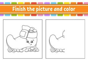 Finish the picture and color. cartoon character isolated on white background. For kids education. Activity worksheet. Vector illustration.