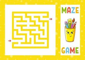 Square maze. Game for kids. Puzzle for children. Happy character. Labyrinth conundrum. Find the right path. Vector illustration.