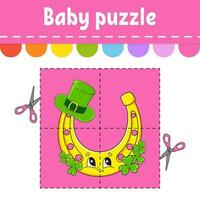 Baby puzzle. Easy level. Flash cards. Cut and play. Color activity worksheet. Game for children. cartoon character. Vector illustration.