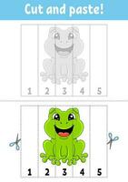 Learning numbers 1-5. Cut and glue. cartoon character. Education developing worksheet. Game for kids. Activity page. Vector illustration.