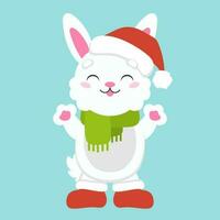 Cartoon character christmas rabbit. Colorful vector illustration. Isolated on color background. Design element. Template for your design, books, stickers, cards.