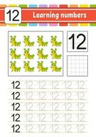 Trace and write numbers. Handwriting practice. Learning numbers for kids. Education developing worksheet. Activity page. Vector illustration.