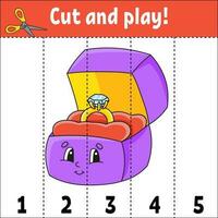 Learning numbers 1-5. Cut and play. Education worksheet. Game for kids. Color activity page. Puzzle for children. Riddle for preschool. Vector illustration. cartoon style.