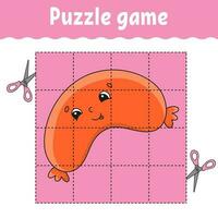 Puzzle game for kids. Education developing worksheet. Learning game for children. Color activity page. Barbecue theme. Riddle for preschool. Isolated vector illustration in cartoon style.