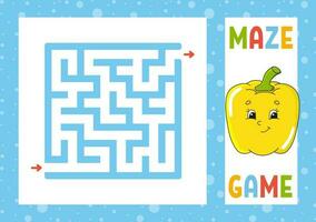 Square maze. Game for kids. Puzzle for children. Happy character. Labyrinth conundrum. Find the right path. Vector illustration.