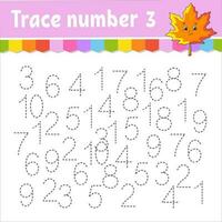 Trace number . Handwriting practice. Learning numbers for kids. Education developing worksheet. Activity page. Vector illustration.