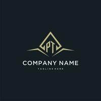 PT initial monogram logo for real estate with polygon style vector