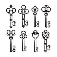 antiguo florido llave vector icono conjunto aislado en blanco antecedentes