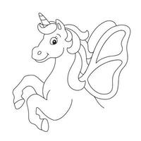 Magic unicorn. Fairy horse. Coloring book page for kids. Cartoon style character. vector