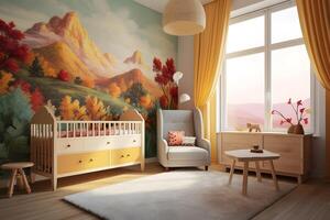 photo of nursery room in kids room at home ultra realistic photography