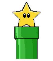 tubería. deformación tubería súper mario juegos. píxel estrella extra vida para mario hermanos vector