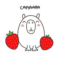 garabatear ilustración de un carpincho dibujos animados carpincho con fresas vector